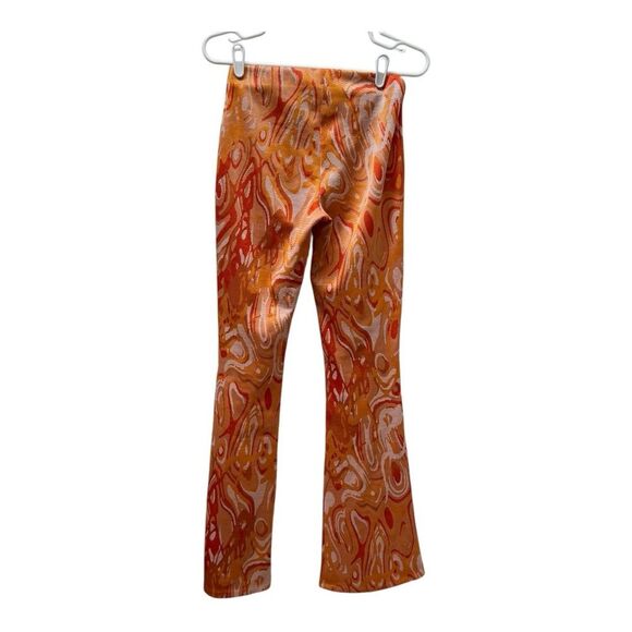 Retro Orange Swirl Print Flare Pants Groovy 70s Style Festival - Picture 2 of 9